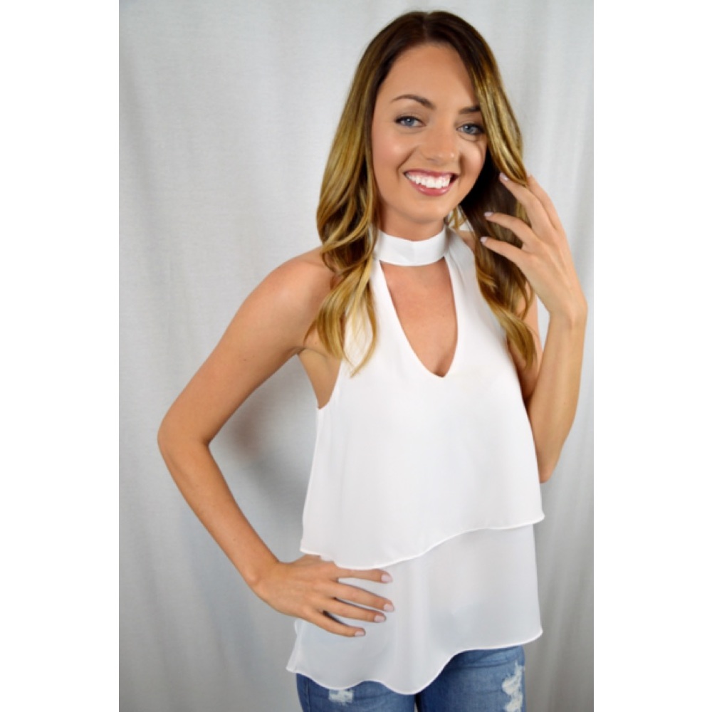 White Choker Cut Out Tank